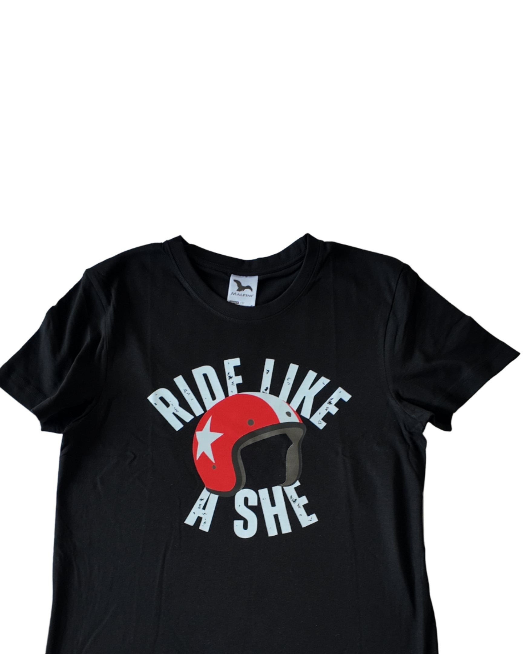 SheRidez T-shirt – Sort “Ride Like A She” med hjelm