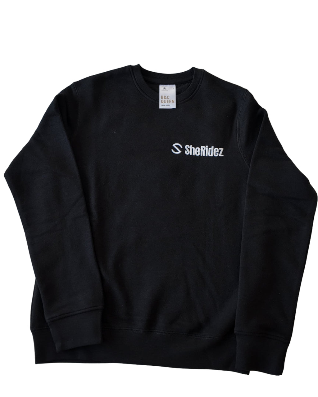SheRidez Signature Sweatshirt – "Ride Like A She" – Sort (Broderet ryg)
