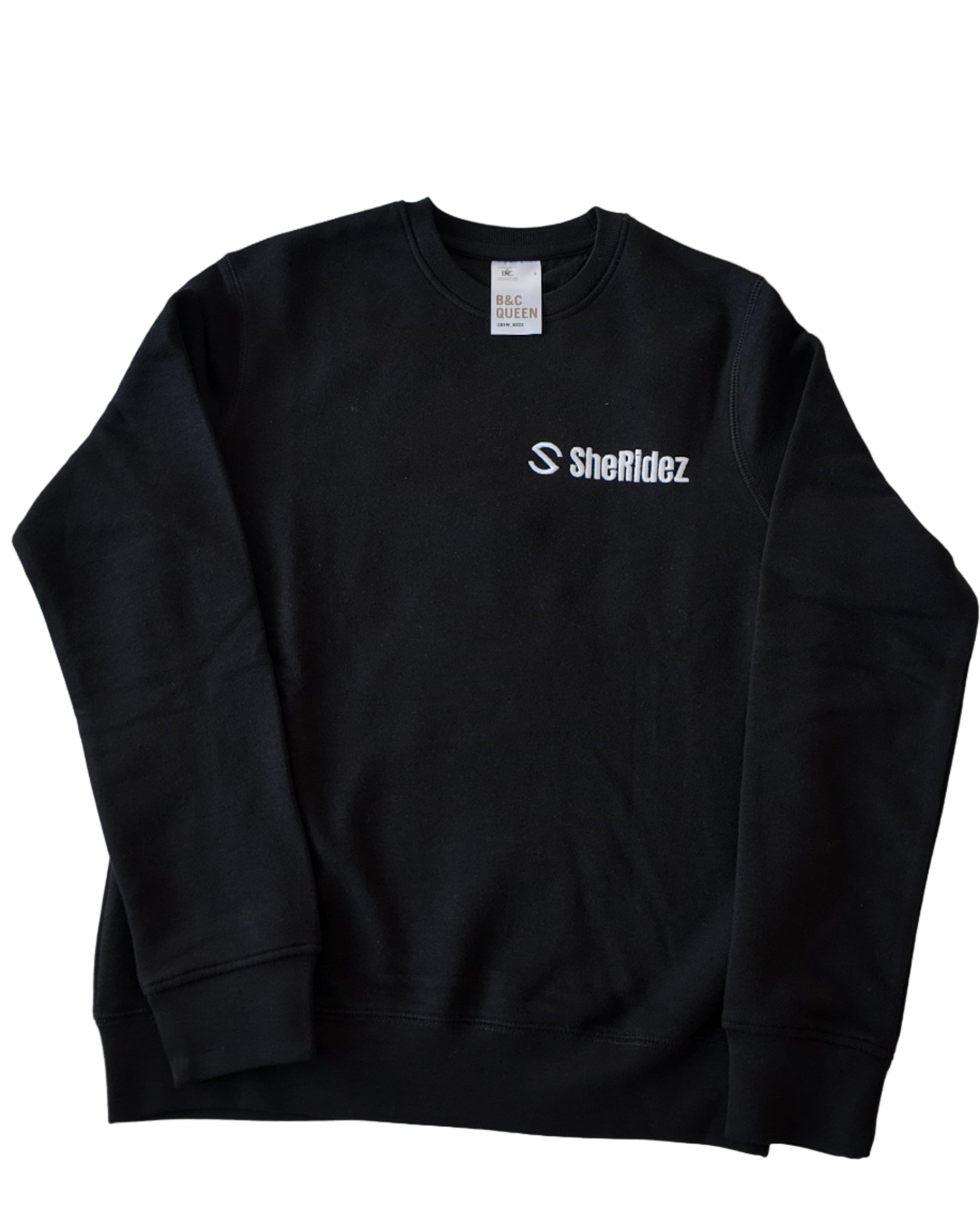 SheRidez Signature Sweatshirt – "Ride Like A She" – Sort (Broderet ryg)