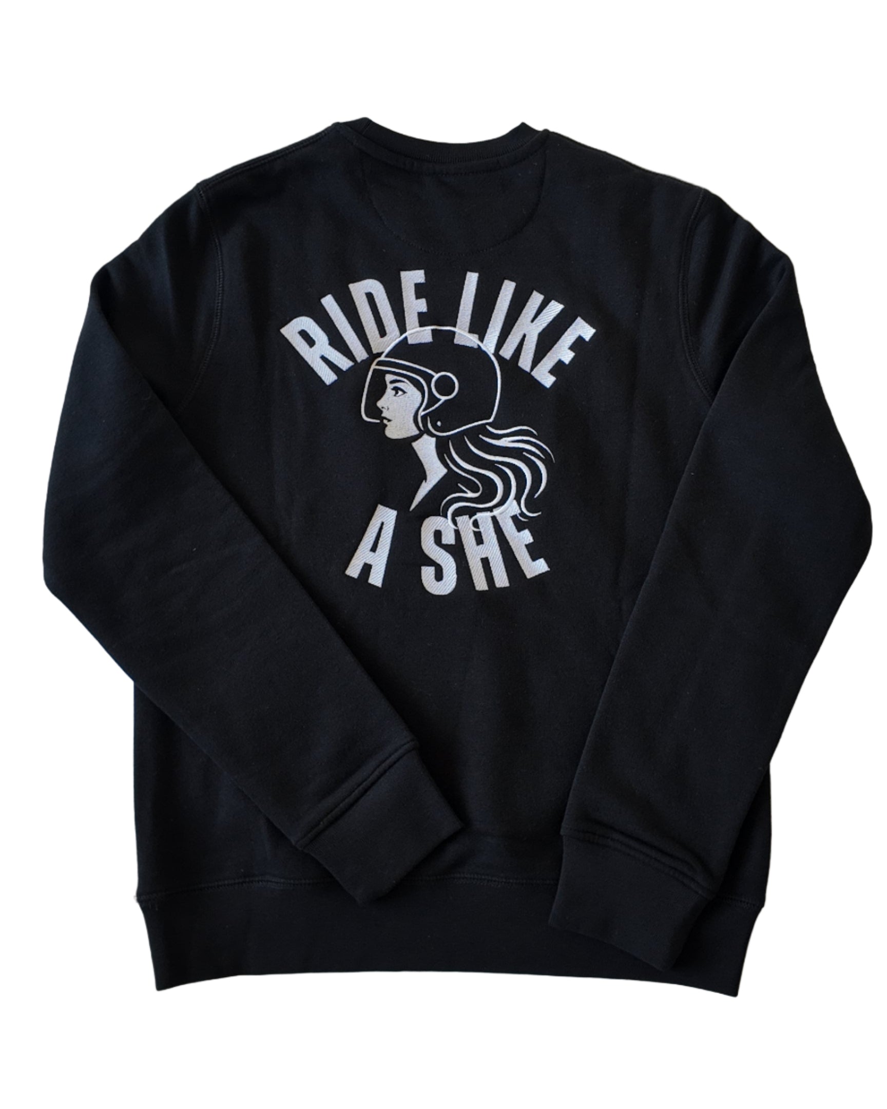 SheRidez Signature Sweatshirt – "Ride Like A She" – Sort (Broderet ryg)